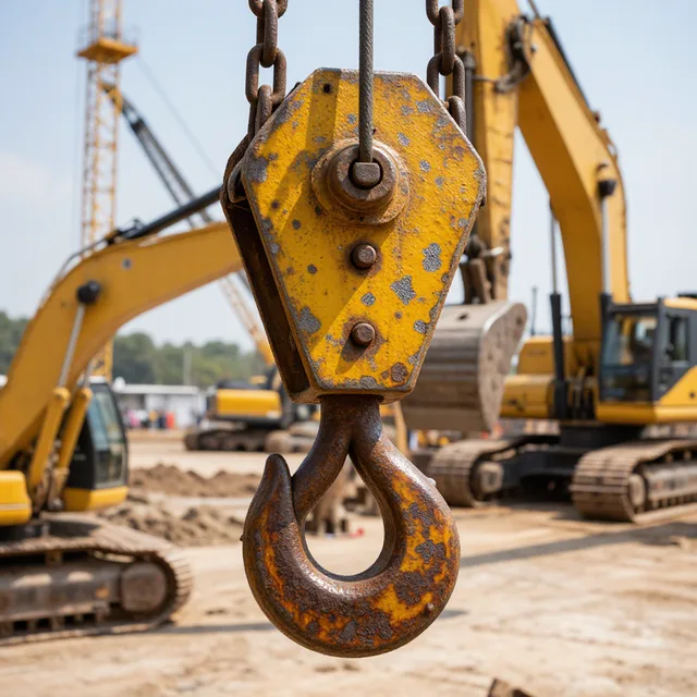Industrial crane hook in sharp focus